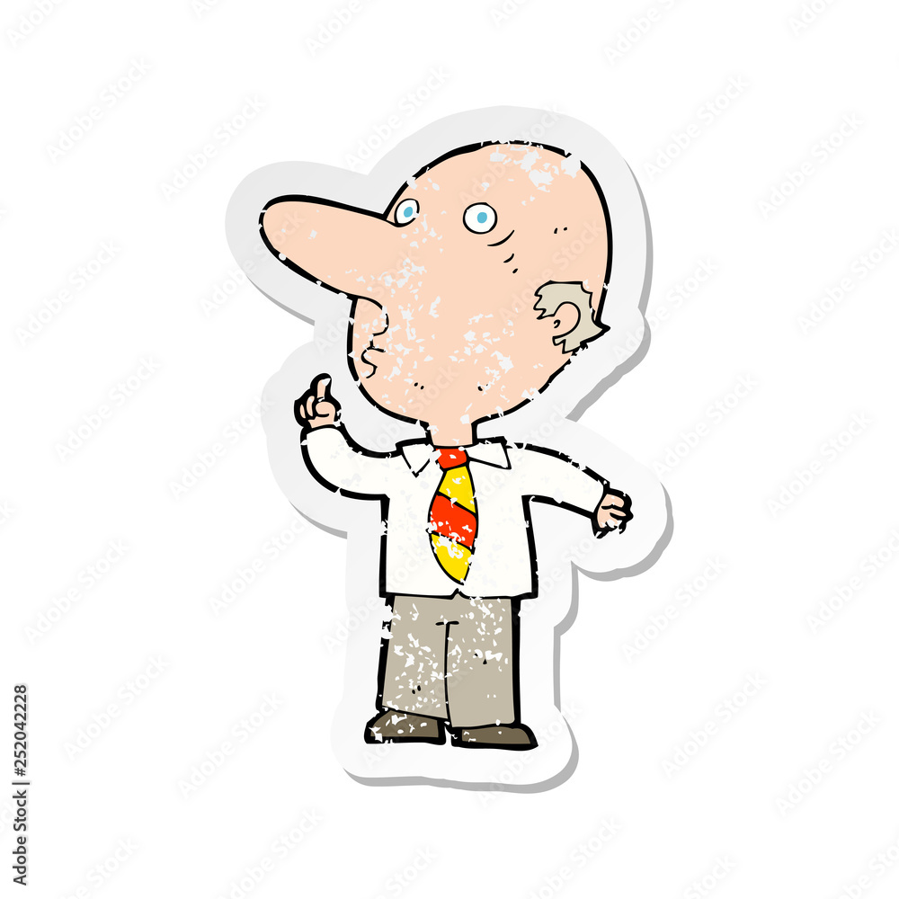 retro distressed sticker of a cartoon bald man asking question retro distressed sticker of a cartoon bald man asking question