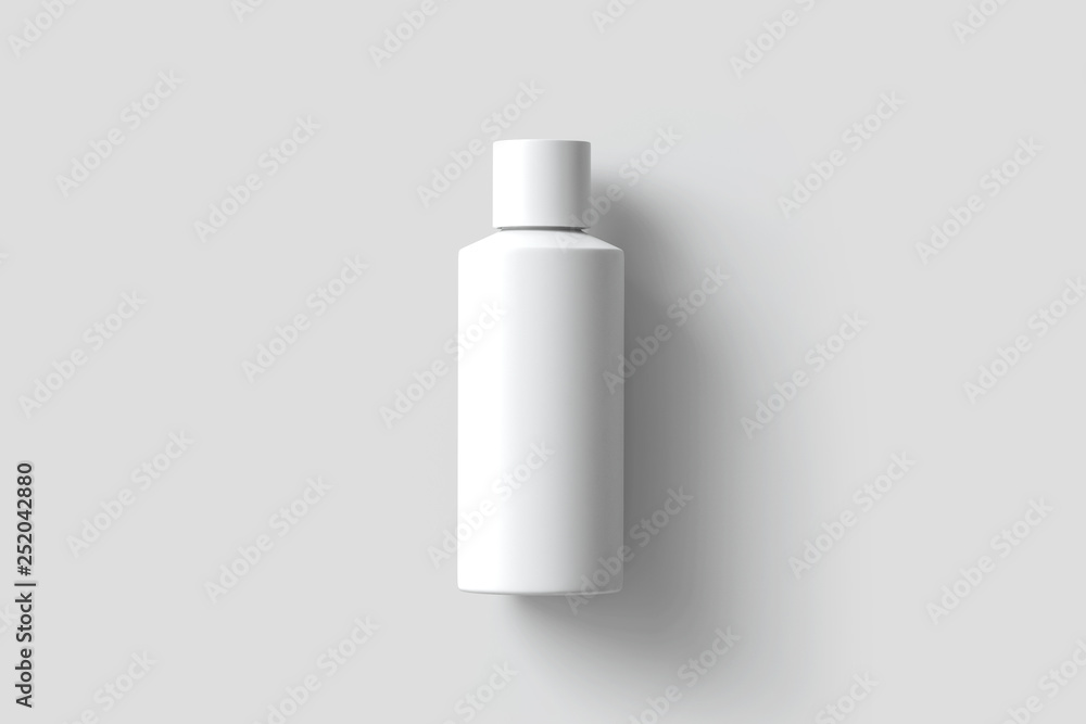 Medicine Plastic Bottle on soft gray background. White plastic bottle  Mock-up. Medicine and vitamins, examples and templates isolated. 3D  rendering. Stock Photo