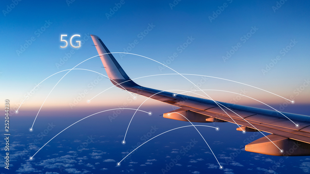 5G new high-speed rail wireless internet wifi concept on plane