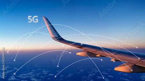 5G new high-speed rail wireless internet wifi concept on plane