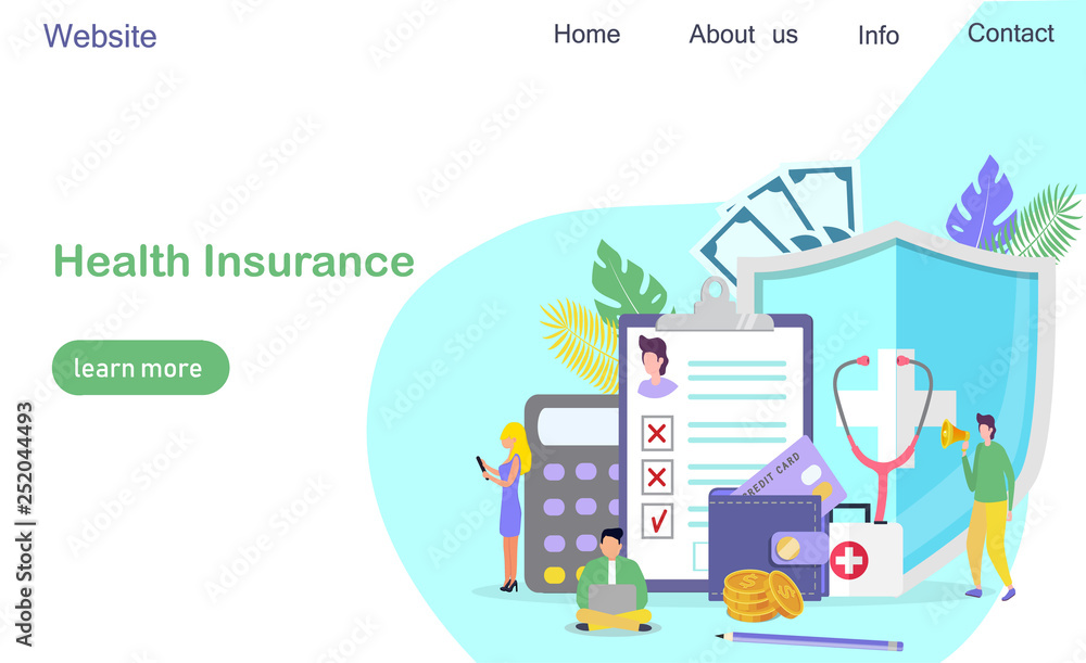 Healthcare insurance vector concept, people with doctor fill health online form insurance. It can be used for landing page, template, ui, web, mobile app, poster, banner, flyer.