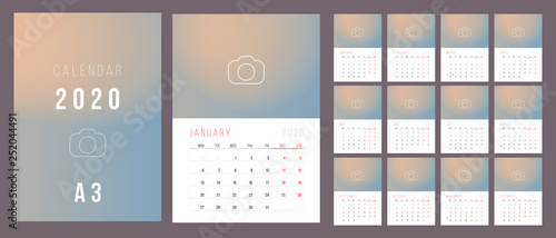 Calendar 2020. Week Starts on Monday.