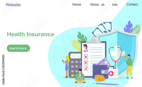 Healthcare insurance vector concept, people with doctor fill health online form insurance. It can be used for landing page, template, ui, web, mobile app, poster, banner, flyer.