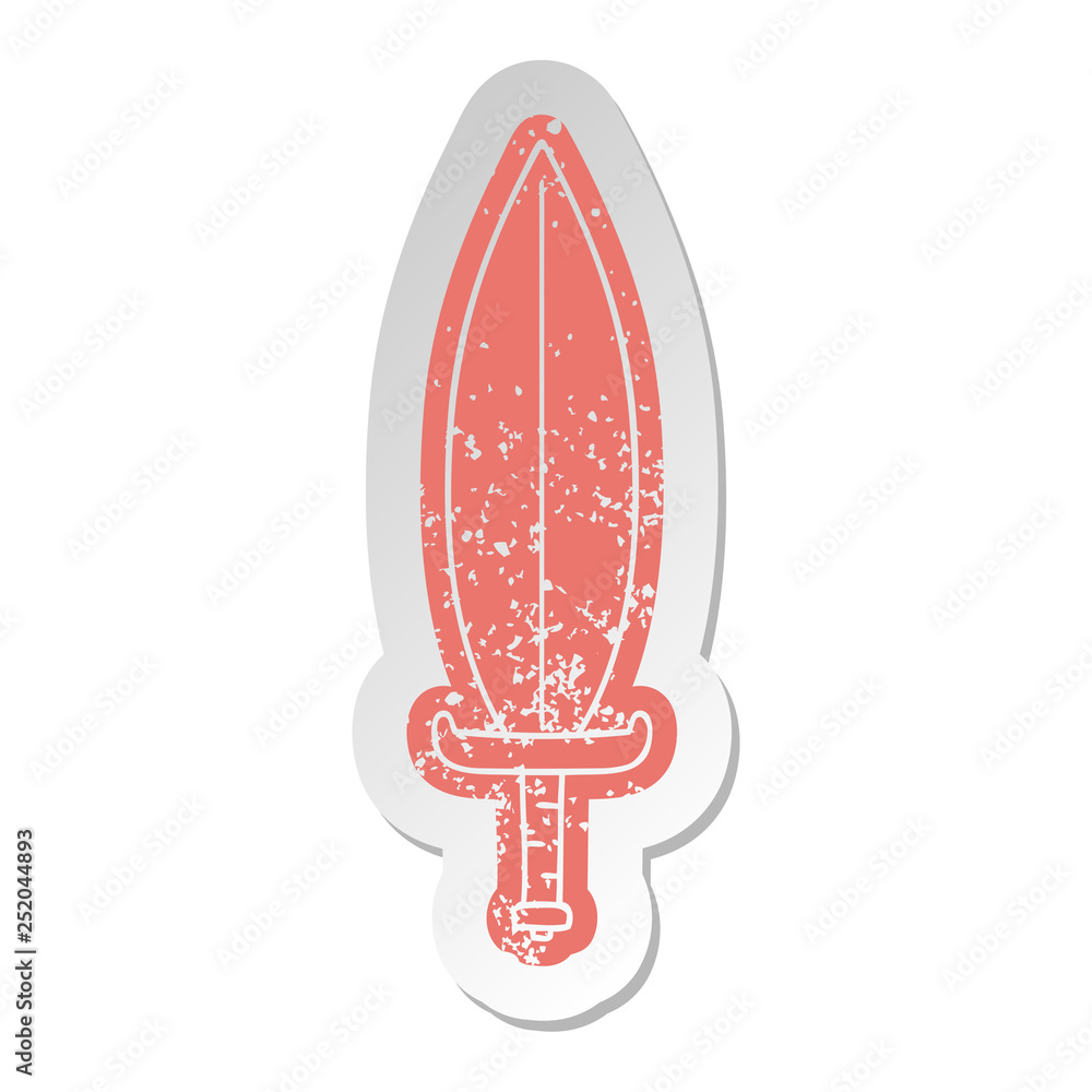 distressed old sticker of a magic leaf knife distressed old sticker of a magic leaf knife