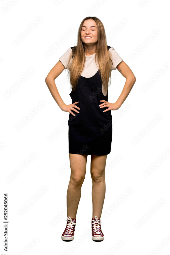 Full body Young pretty woman happy and smiling on isolated background Full body Young pretty woman happy and smiling on isolated background