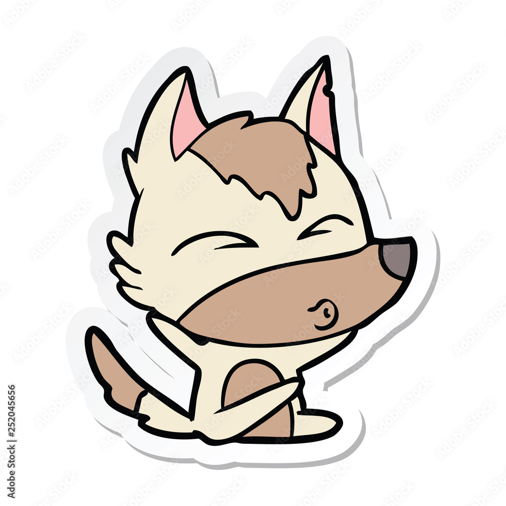 sticker of a cartoon wolf whistling sticker of a cartoon wolf whistling