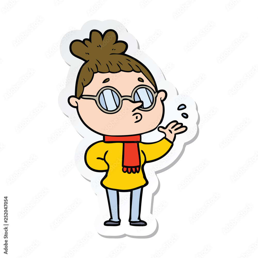 sticker of a cartoon woman wearing glasses sticker of a cartoon woman wearing glasses