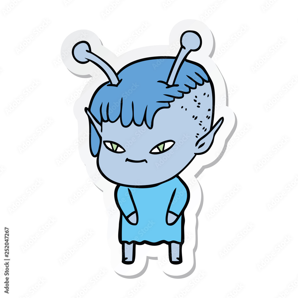 sticker of a cute cartoon alien girl sticker of a cute cartoon alien girl