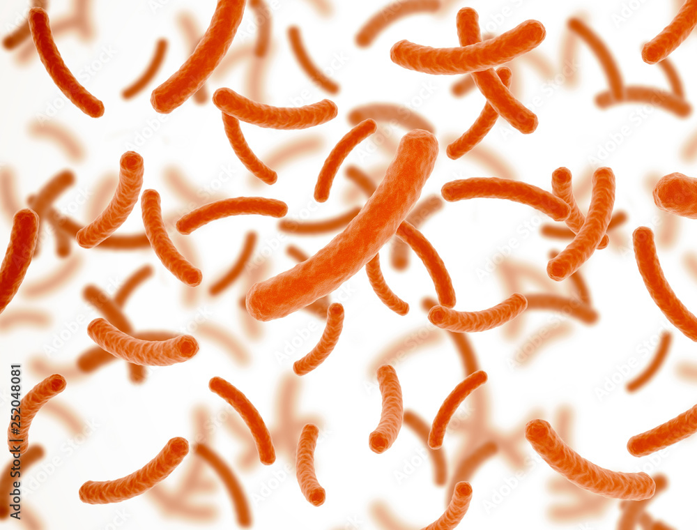 Bacteria cells orange on white background with depth of field Bacteria cells orange on white background with depth of field