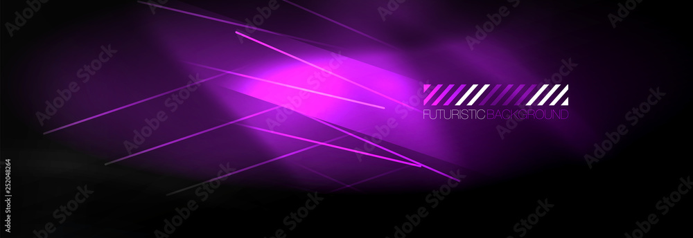 Neon glowing techno lines, hi-tech futuristic abstract background template with lines Neon glowing techno lines, hi-tech futuristic abstract background template with lines