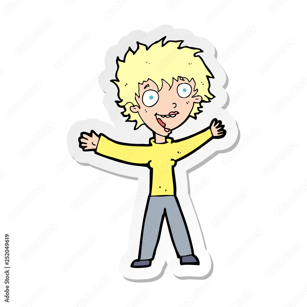 sticker of a cartoon excited woman sticker of a cartoon excited woman