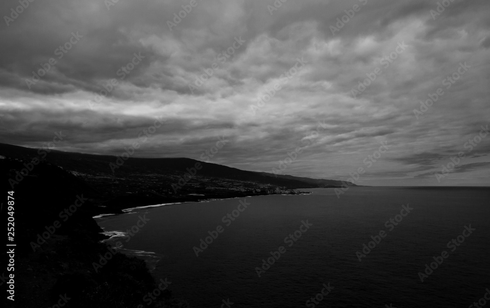 black and white view from the coast of tenerife