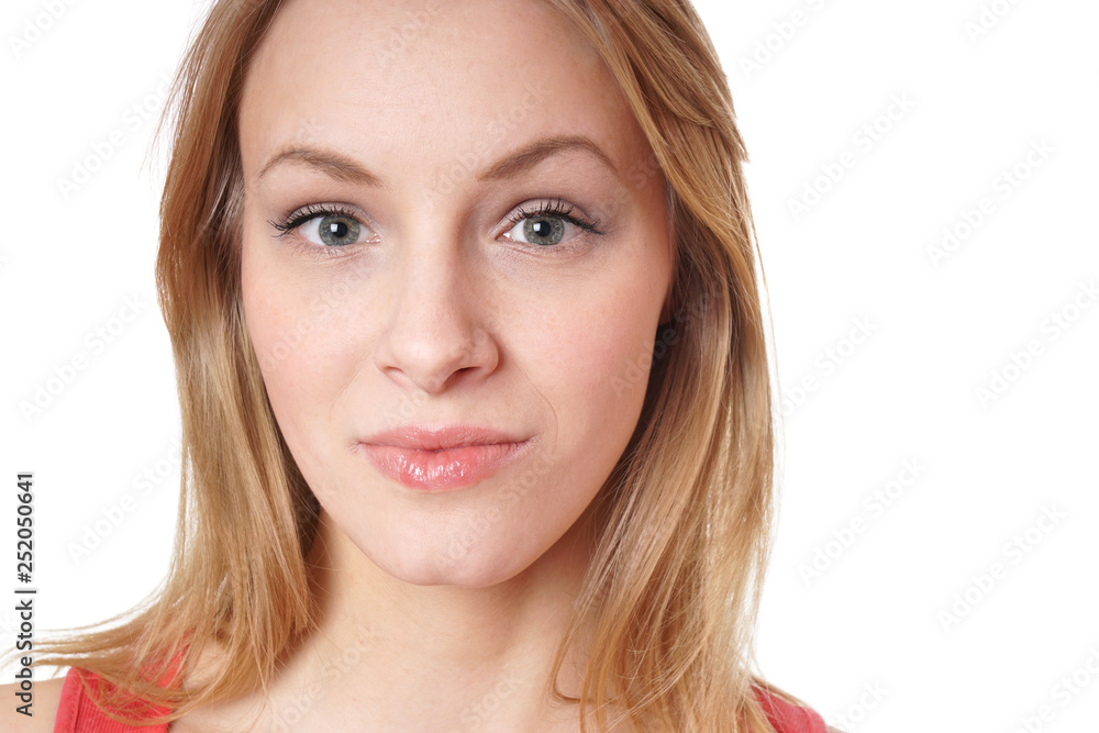 close-up headshot portrait of a neutral but friendly looking young woman close-up headshot portrait of a neutral but friendly looking young woman