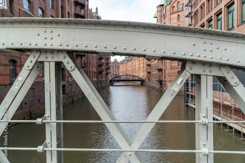 Part of a steel bridge construction with channel view photo