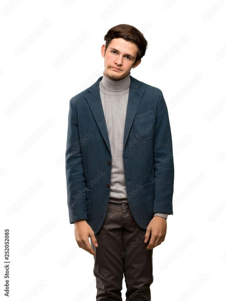 Teenager man with turtleneck with sad and depressed expression over isolated white background Teenager man with turtleneck with sad and depressed expression over isolated white background