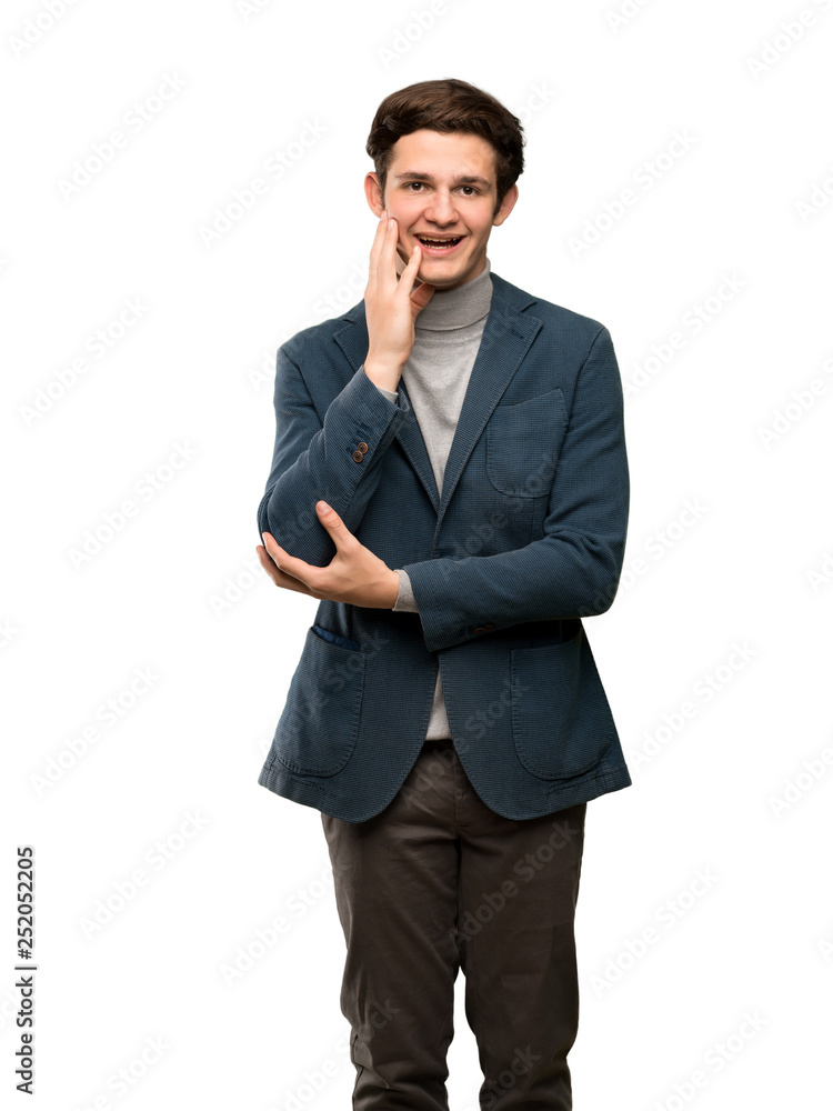 Teenager man with turtleneck surprised and shocked while looking right over isolated white background Teenager man with turtleneck surprised and shocked while looking right over isolated white background