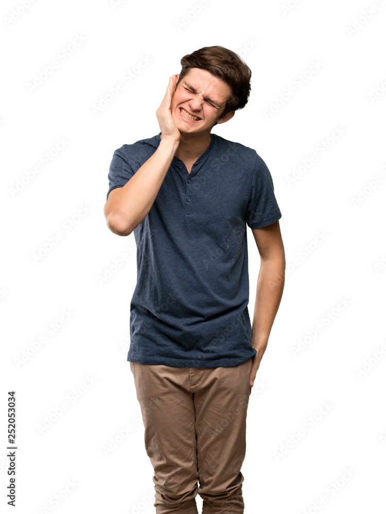 Teenager man with toothache over isolated white background Teenager man with toothache over isolated white background