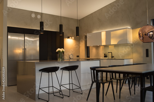 Modern Kitchen Interior in Sunset Light