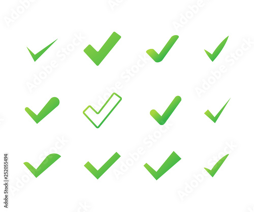 Set Check Marks or Ticks. Tick symbol, grunge check mark. Vector illustration.