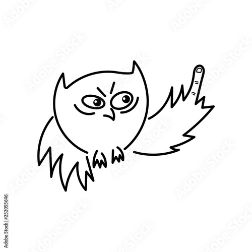 Cute owl shows his middle finger. Fuck you, symbol. Vector illustration.