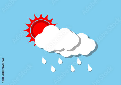 Sun and cloud with rain. vector illustration.