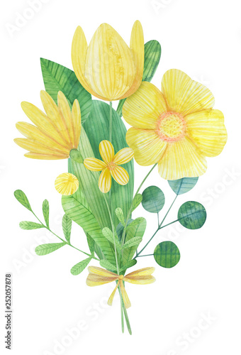 Fototapeta Naklejka Na Ścianę i Meble -  Hand-drawn watercolor flower arrangement. bouquet of stylized flowers
