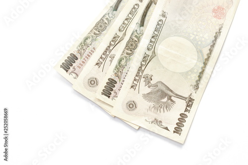 Japanese yen banknote on white background