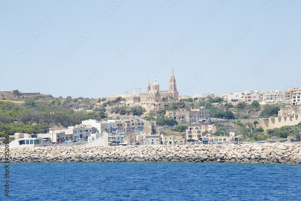 Panoramic view of Mgarr and its harbour on Gozo island, Malta