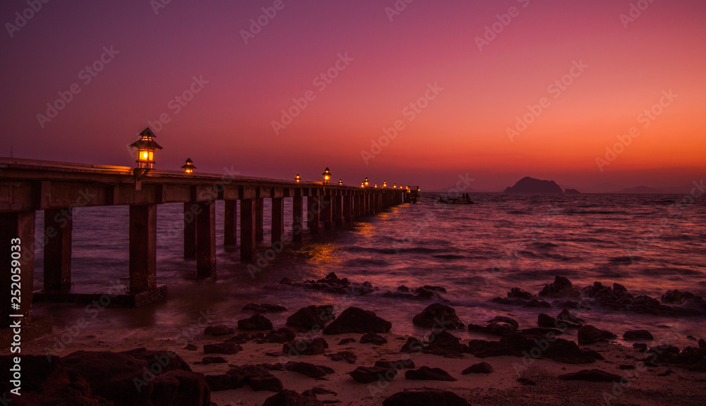 Fototapeta premium Old pier in sunset at Koh Yao Yai, Thailand