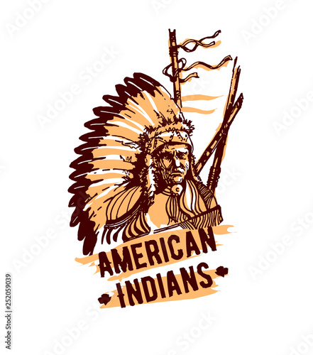Native american indian hand drawn vector illustration isolated on white background