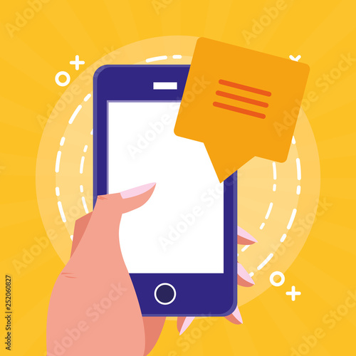 hand using smartphone with speech bubble