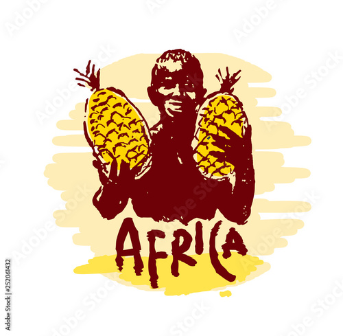 Vector illustration of  Native black skinned ethnical people of Africa tribes and .