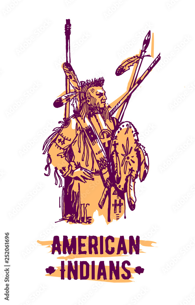 Native american indian hand drawn vector illustration isolated on white ...