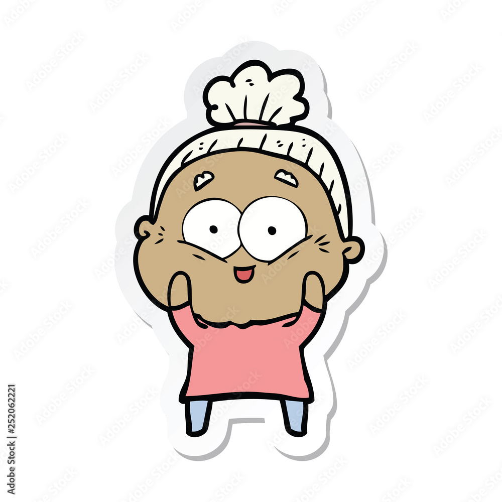 sticker of a cartoon happy old woman sticker of a cartoon happy old woman