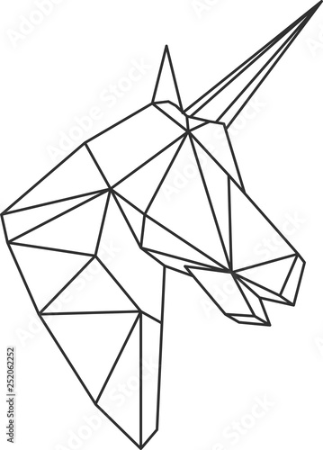 Vector polygonal triangular illustration of animal head. Origami style outline geometric unicorn