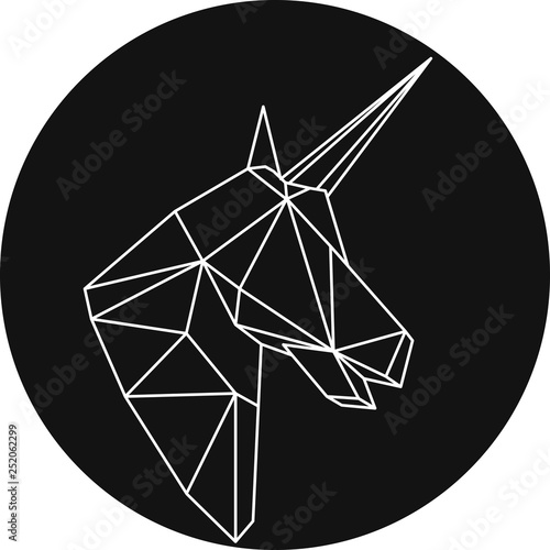 Vector polygonal triangular illustration of animal head. Origami style outline geometric unicorn