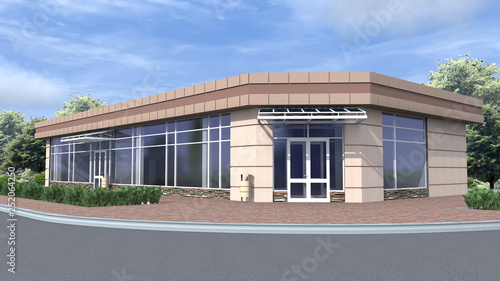 Picture of a small shop. 3D project store.