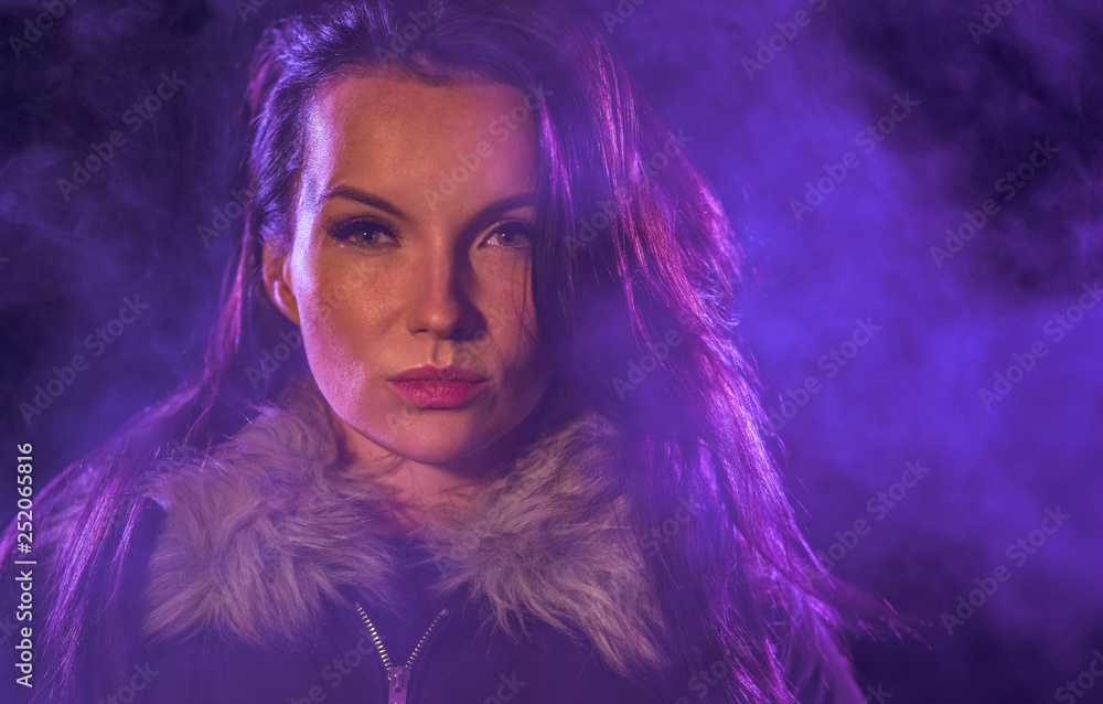 Portrait of a young caucasian woman at night Portrait of a young caucasian woman at night