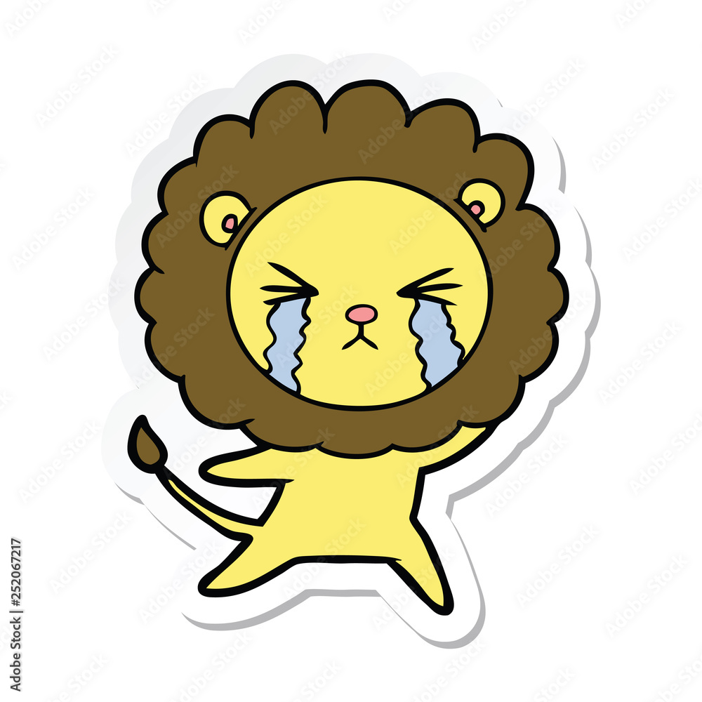 sticker of a cartoon crying lion sticker of a cartoon crying lion