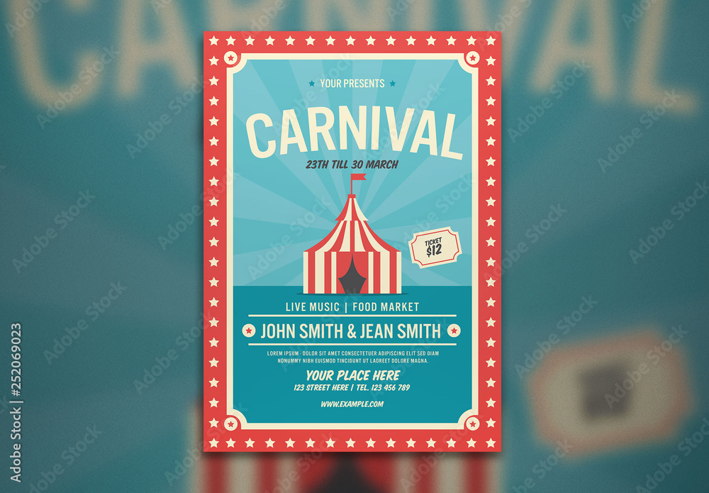 Carnival Flyer Layout with Tent Illustration Stock Template | Adobe Stock