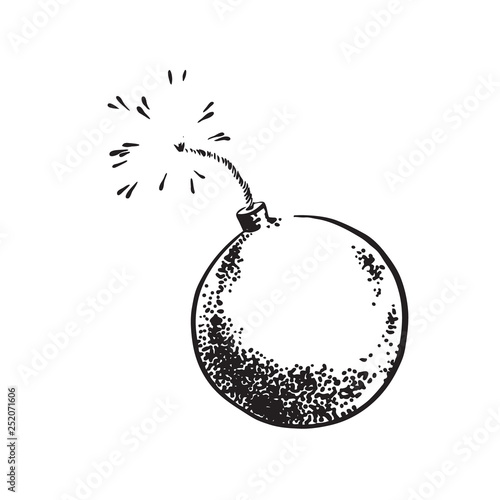 Hand drawn sketch bomb. Vintage retro style. Vector black ink drawing illustration isolated on white background