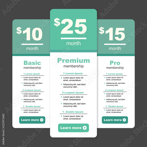 Premium Pricing and Membership Graphic w Different Options and Plans