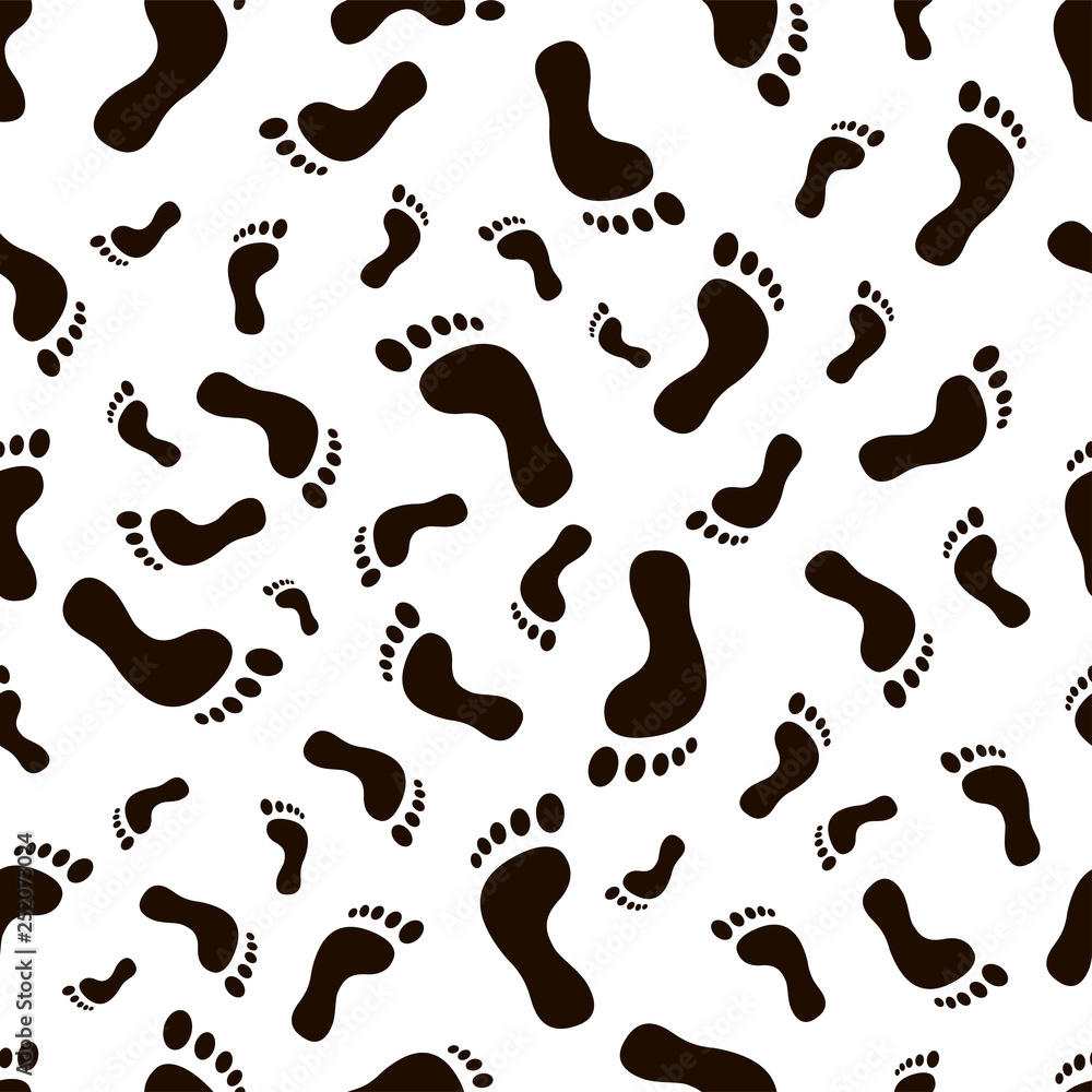 Seamless pattern human footprints on white background