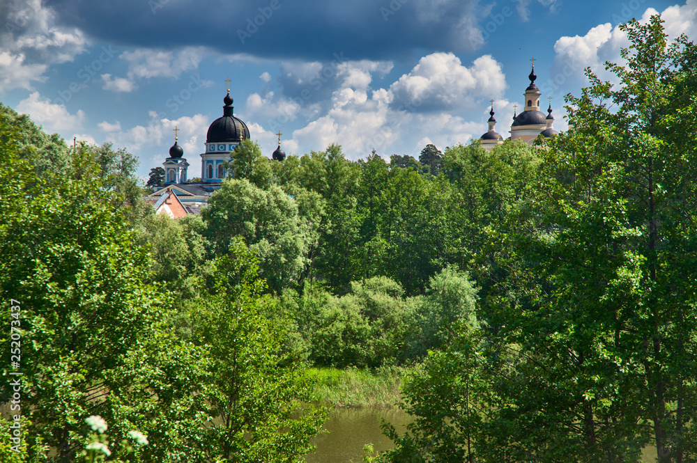 Orthodox, rural, Christian monastery. Uspensky Monastery. It was founded in the beginning of the 19th century on the bank of the Vysha river, on the territory of the Tambov province of the Russia