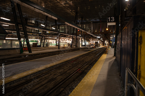 TORONTO CANADA - February 16, 2019: Green wagons of speed Toronto’s GO train at Platform of Union Station