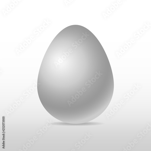 Vector single white realistic chiken egg isolated on white background with soft shadow. Perfect Easter holiday template.Three-dimensional illustration. Eps 10.