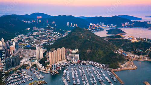 Canvas Print Panoramic view from above of south west Hong Kong Island in Hong Kong, Aberdeen