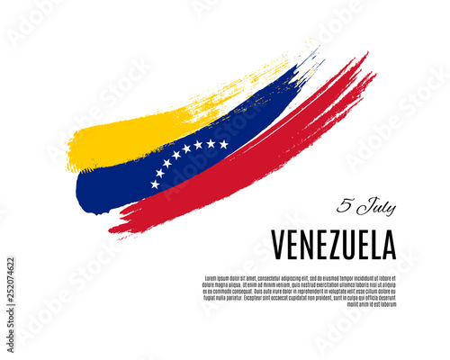 Grunge Venezuela flag isolated on white background. Venezuela Independence Day the 5 of July symbol placard with place for text. Vector illustration