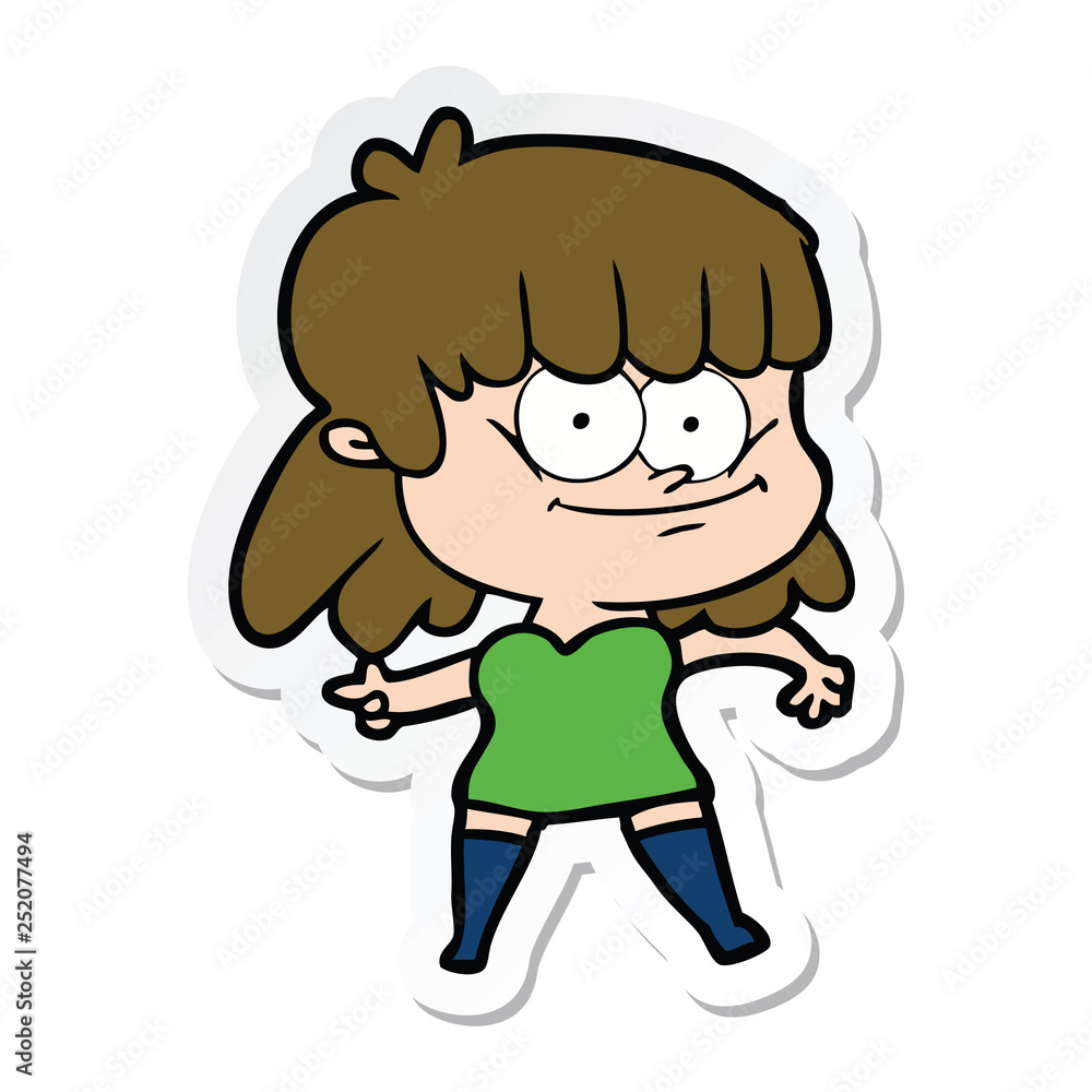 sticker of a cartoon girl smiling sticker of a cartoon girl smiling