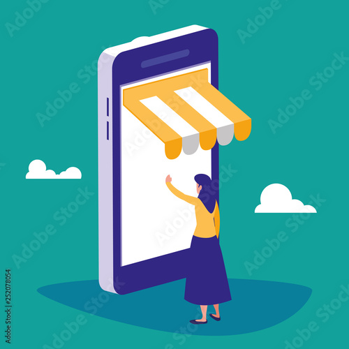 woman using smartphone with parasol